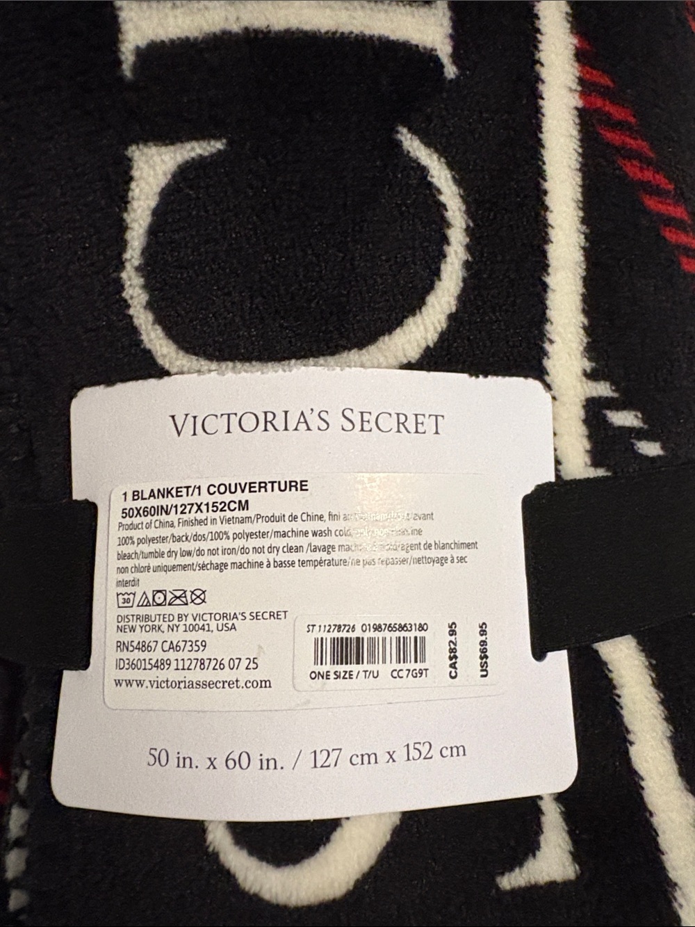 Victoria's Secret Black, Red & White Plaid Plush Blanket - Picture 2 of 2